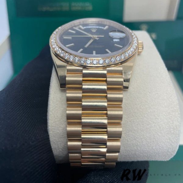 Rolex Day-Date 228348RBR Black Diamond Dial Diamond Bezel 40mm Mens Replica Watch