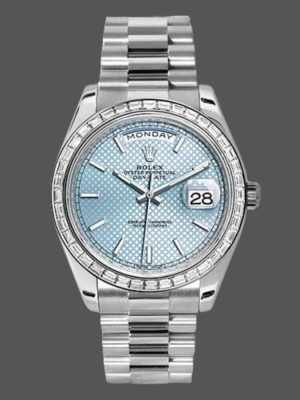 Rolex Day-Date 228396TBR Ice Blue Diagonal Motif Dial Diamond Bezel 40mm Mens Replica Watch