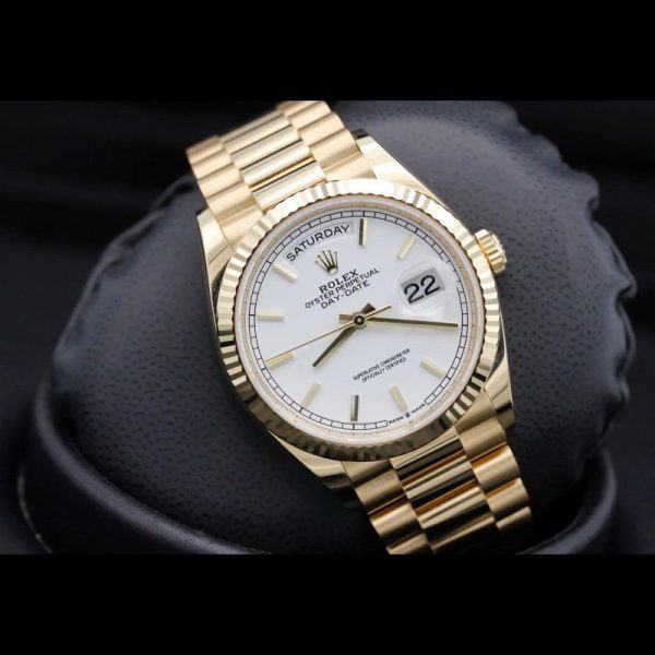Rolex Day-Date 128238 Fluted Bezel White Index Dial 36MM Unisex Replica Watch
