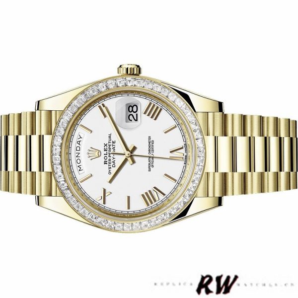 Rolex Day-Date 228398TBR White Roman Numeral Dial Diamond Bezel 40mm Mens Replica Watch
