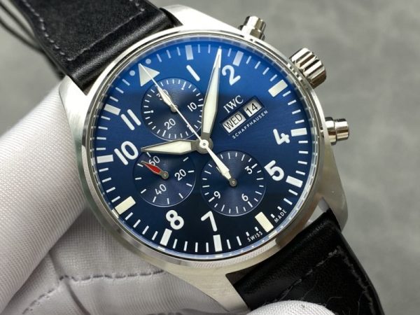 IWC Pilot Chronograph Petit Prince IW377717 Blue Dial Leather Strap Best Replica ZF 43mm