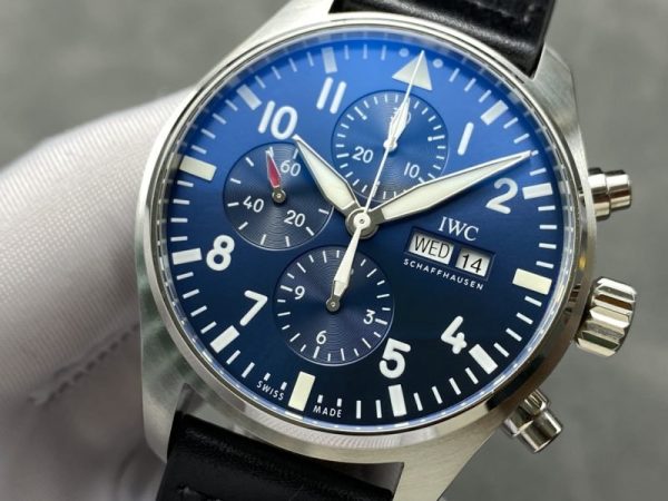 IWC Pilot Chronograph Petit Prince IW377717 Blue Dial Leather Strap Best Replica ZF 43mm