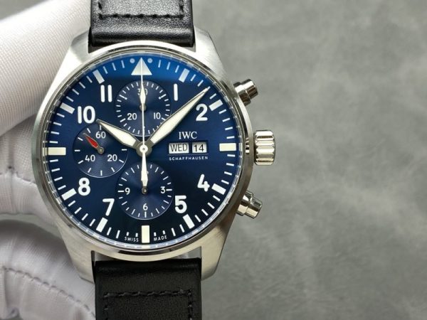 IWC Pilot Chronograph Petit Prince IW377717 Blue Dial Leather Strap Best Replica ZF 43mm