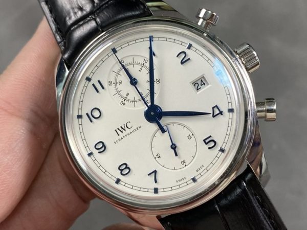 IWC Portugieser Chronograph Classic IW390302 White Dial Leather Strap Best Replica APSF 42mm