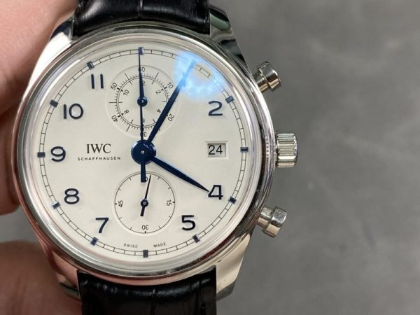 IWC Portugieser Chronograph Classic IW390302 White Dial Leather Strap Best Replica APSF 42mm