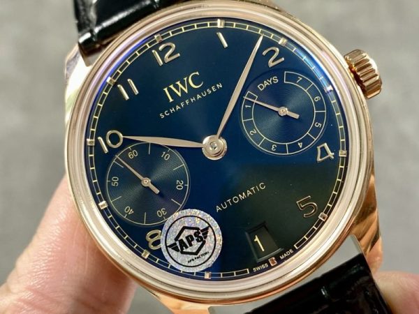 IWC Portugieser IW500713 Rose Gold Blue Dial Leather Strap Best Replica APSF 42mm