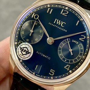 IWC Portugieser IW500713 Rose Gold Blue Dial Leather Strap Best Replica APSF 42mm