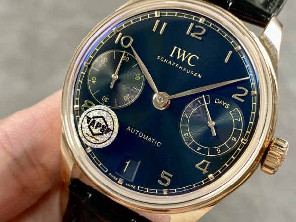 IWC Portugieser IW500713 Rose Gold Blue Dial Leather Strap Best Replica APSF 42mm