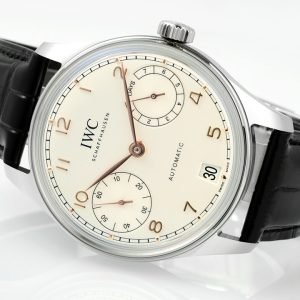 IWC Portugieser IW501701 Steel Silver Dial Black Leather Strap Best Replica APSF 42mm
