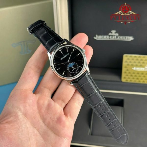 Jaeger-LeCoultre Master Ultra Thin Moon Black Dial Leather Best Replica APSF 39mm