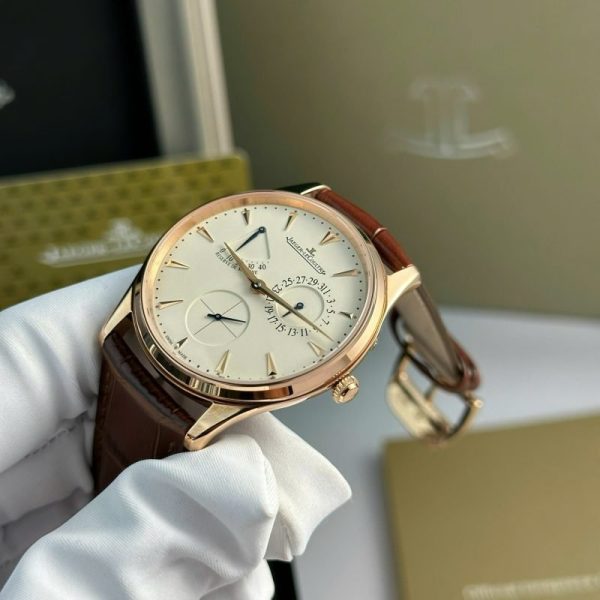 Jaeger-LeCoultre Master Ultra Thin Reserve De Marche Rose Gold Champagne Dial Leather Strap Best Replica ZF 39mm