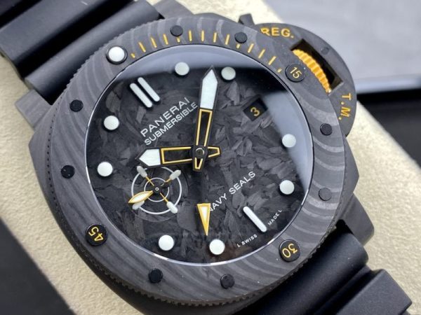 Panerai Submersible GMT Carbotech Navy Seals PAM 1324 Black Carbon Rubber Strap Best Replica VSF 44mm