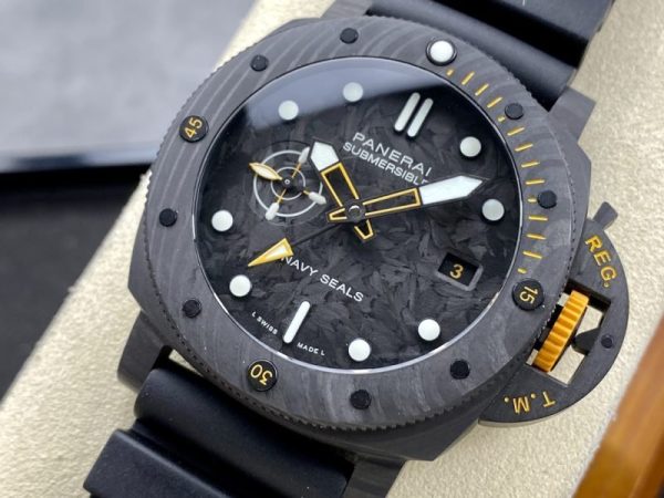 Panerai Submersible GMT Carbotech Navy Seals PAM 1324 Black Carbon Rubber Strap Best Replica VSF 44mm