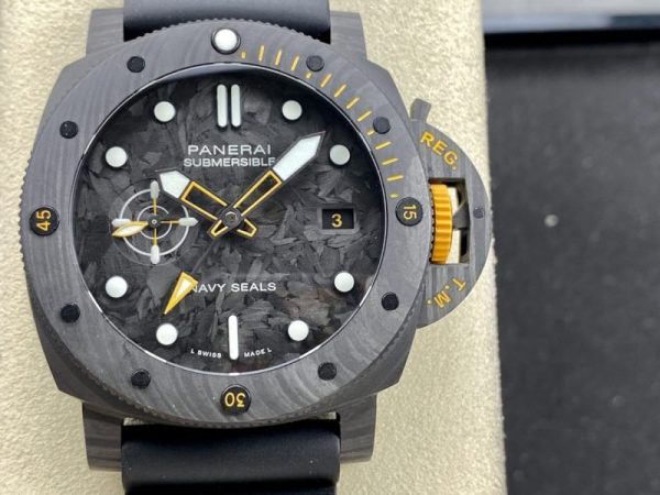 Panerai Submersible GMT Carbotech Navy Seals PAM 1324 Black Carbon Rubber Strap Best Replica VSF 44mm