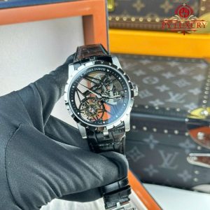 Roger Dubuis Excalibur Skeleton RDDBEX0393 Tourbillon Black Leather Best Replica BBR 42mm