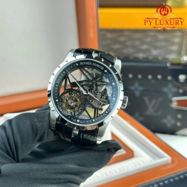 Roger Dubuis Excalibur Skeleton RDDBEX0393 Tourbillon Black Leather Best Replica BBR 42mm