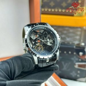 Roger Dubuis Excalibur Skeleton RDDBEX0393 Tourbillon Black Leather Best Replica BBR 42mm