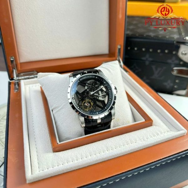 Roger Dubuis Excalibur Skeleton RDDBEX0393 Tourbillon Black Leather Best Replica BBR 42mm