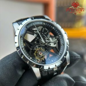 Roger Dubuis Excalibur Skeleton RDDBEX0393 Tourbillon Black Leather Best Replica BBR 42mm