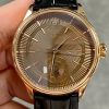 Rolex Cellini Dual Time 50525 Brown Guilloche Dial Black Leather Strap 39mm Mens Replica Watch