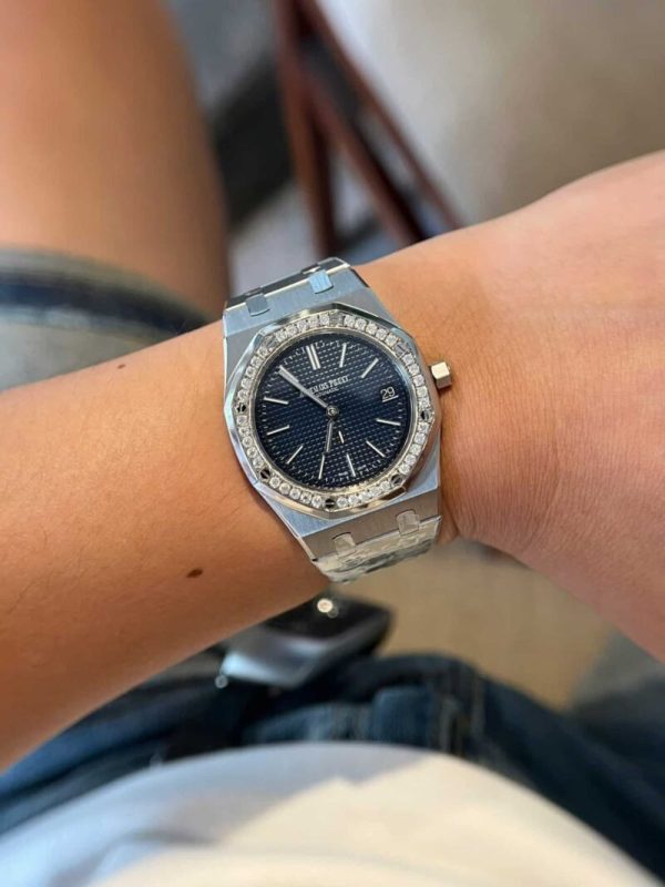 Audemars Piguet Royal Oak Jumbo 16202ST Blue Dial Custom Moissanite Bezel Best Replica ZF 39mm