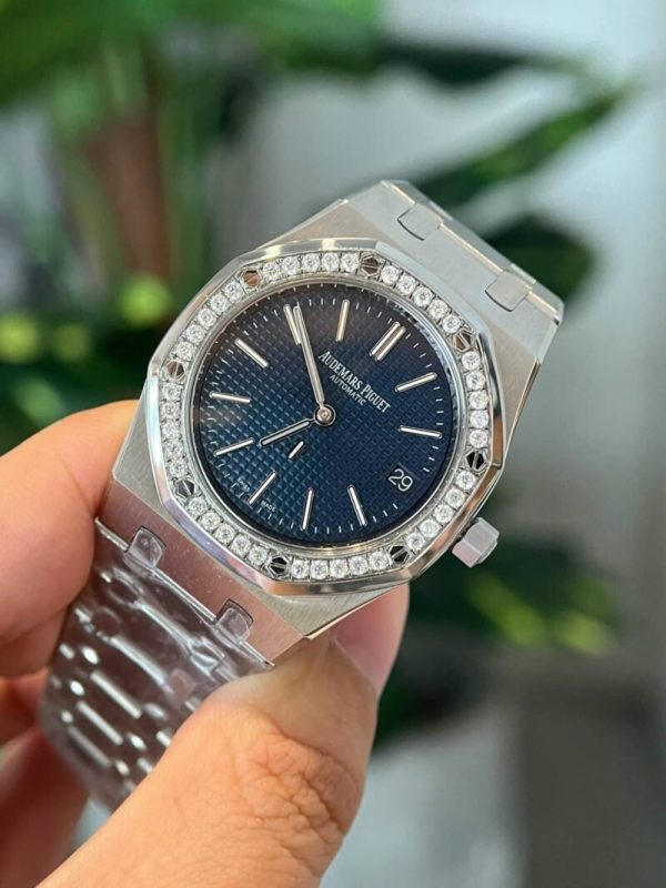 Audemars Piguet Royal Oak Jumbo 16202ST Blue Dial Custom Moissanite Bezel Best Replica ZF 39mm