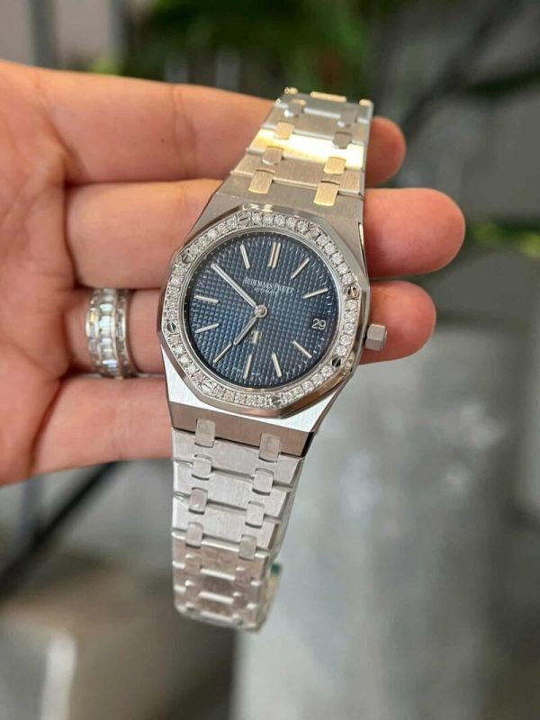 Audemars Piguet Royal Oak Jumbo 16202ST Blue Dial Custom Moissanite Bezel Best Replica ZF 39mm
