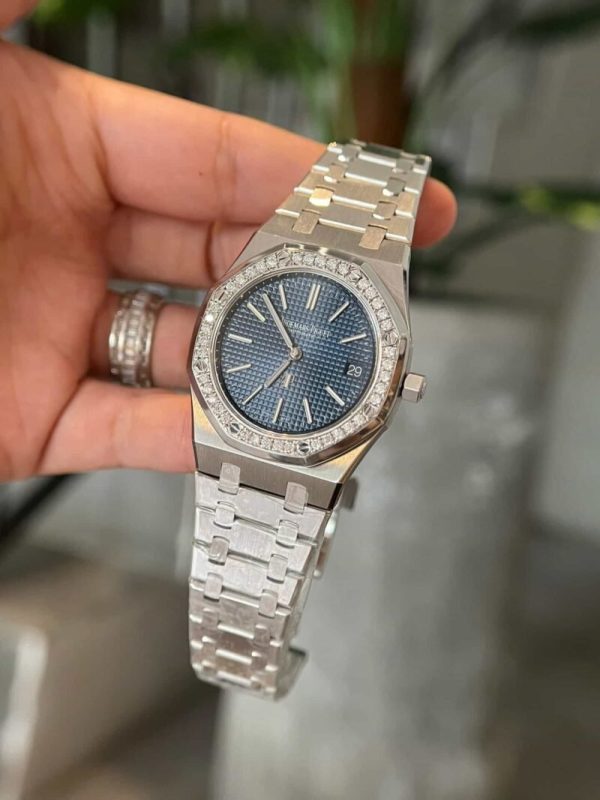 Audemars Piguet Royal Oak Jumbo 16202ST Blue Dial Custom Moissanite Bezel Best Replica ZF 39mm