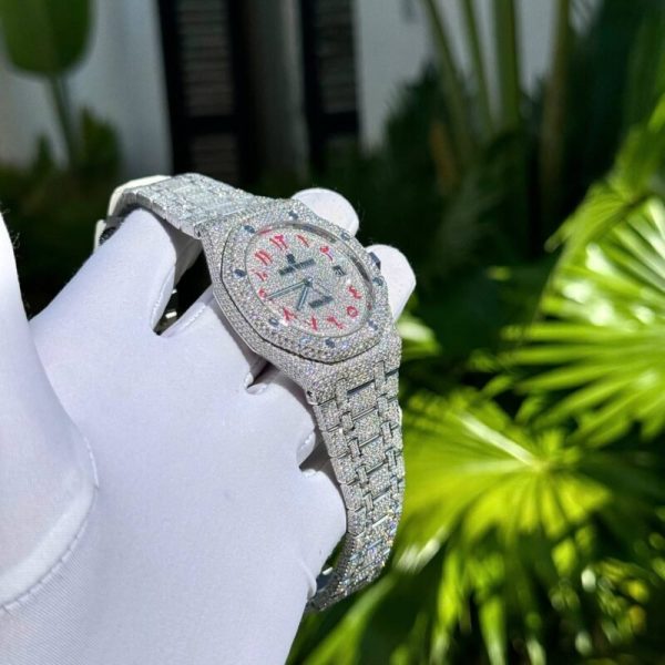 Audemars Piguet Royal Oak Red Arabic Numerals Iced Out Moissanite Super Clone 41m
