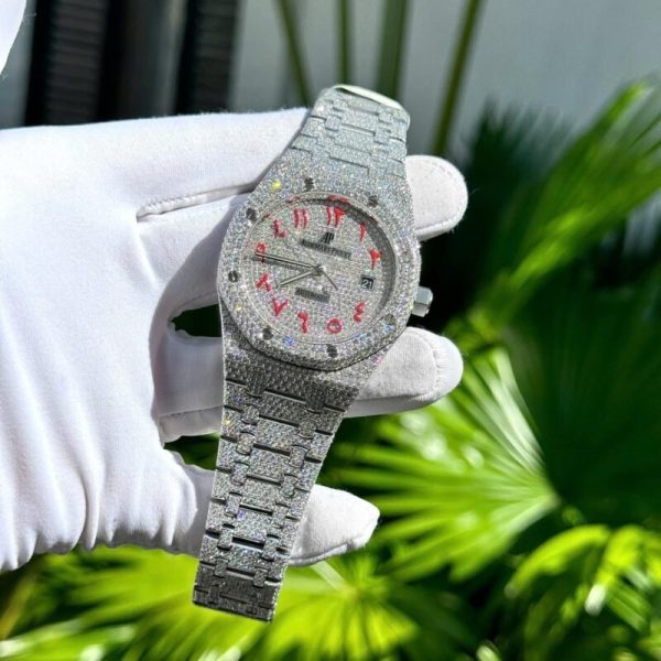 Audemars Piguet Royal Oak Red Arabic Numerals Iced Out Moissanite Super Clone 41m