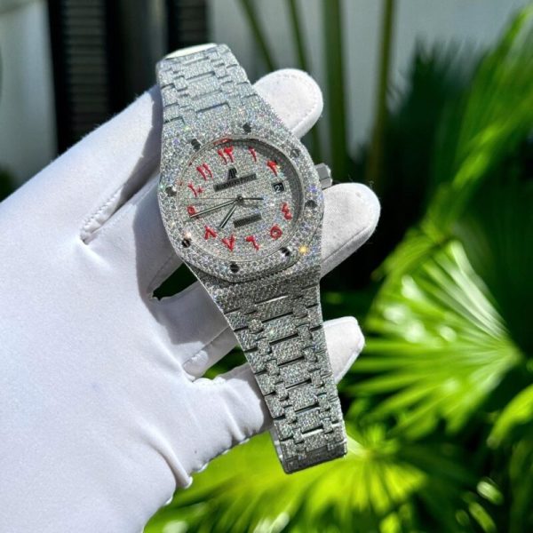 Audemars Piguet Royal Oak Red Arabic Numerals Iced Out Moissanite Super Clone 41m