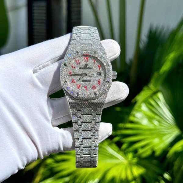 Audemars Piguet Royal Oak Red Arabic Numerals Iced Out Moissanite Super Clone 41m
