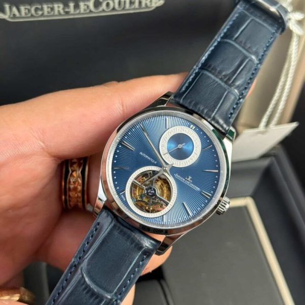 Jaeger-LeCoultre Master Ultra Thin Tourbillon Blue Dial Leather Best Replica APSF 40mm